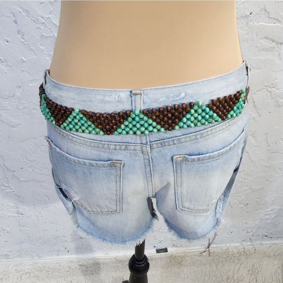 4x$25 Wooden beads  brown  mint waist tie belt  Small to medium - Picture 2 of 10